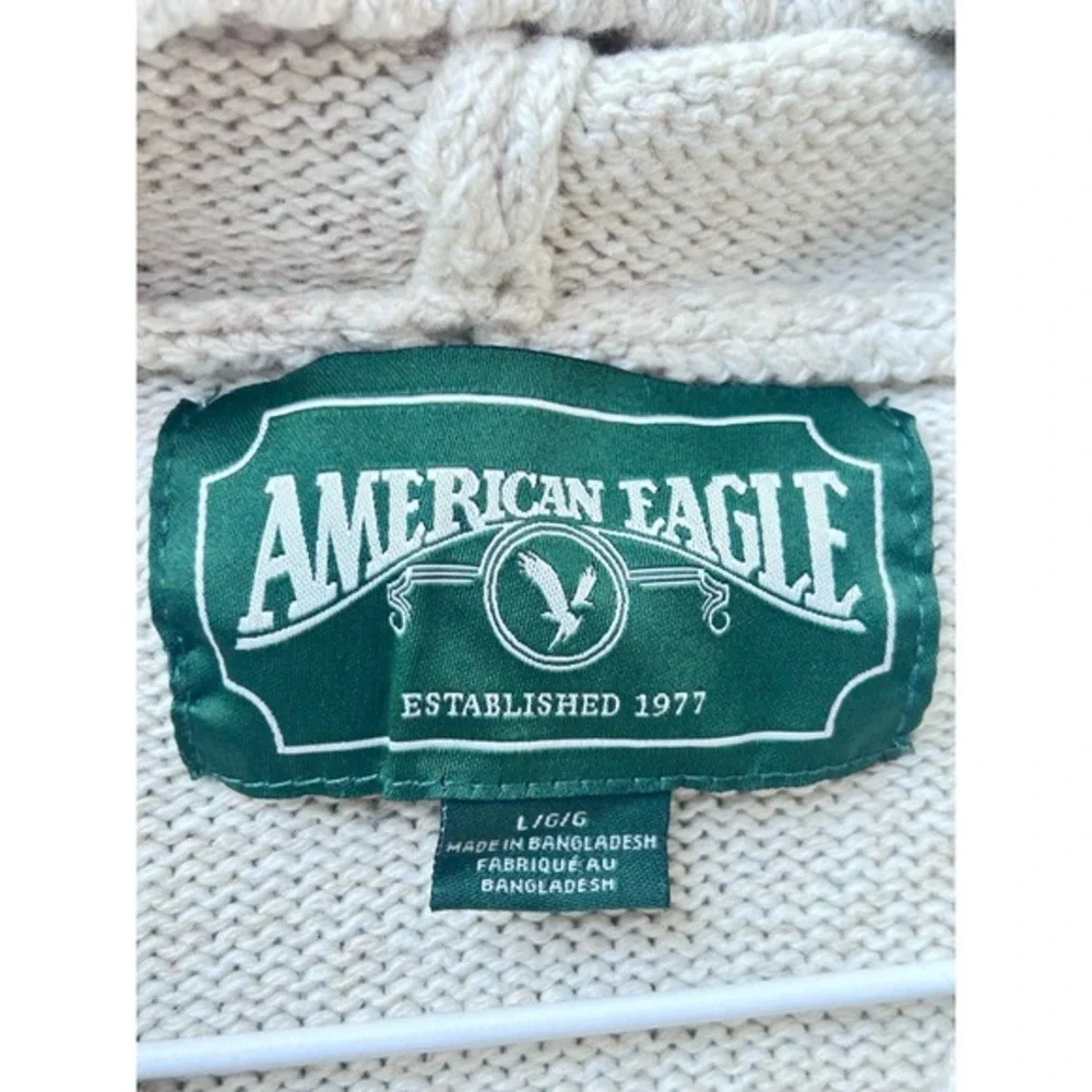 Vintage American‎ Eagle Sweater Mens L Beige Aztec Knit Hooded Fair Isle Thick